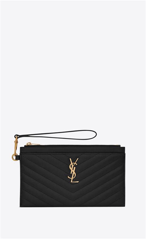 Saint Laurent Grain De Poudre Embossed Leather Monogram Bill 